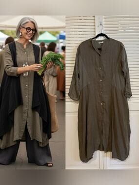Banana Blue Australia Grey Linen Lagenlook Dress Small